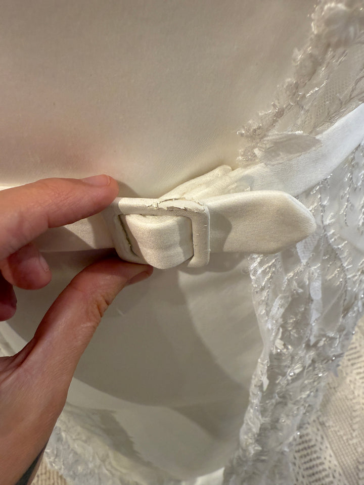 Close up of the Erica by Katy Corso sample gown belt.